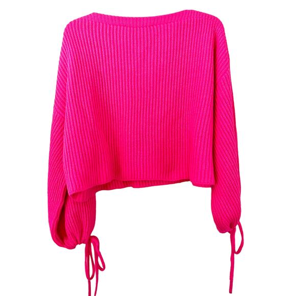 MSGM Drawstring Sleeve Ribbed Sweater Hot Pink XS - Picture 5 of 10